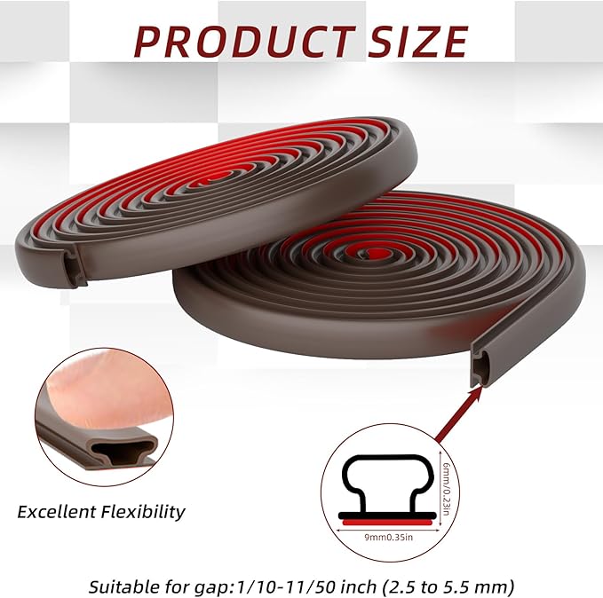 Weather Stripping Door Seal Strip, D Shape Rubber Door Weather Stripping,Self Adhesive Doors Seal Strip for Window Frame Weatherstripping Soundproofing Insulation (Brown, 50FT)