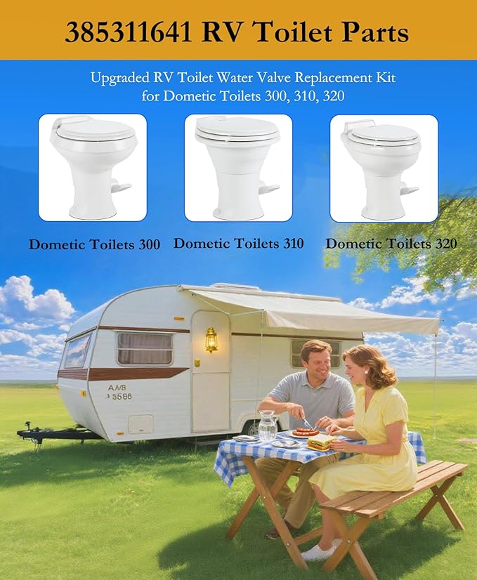 Upgraded RV Toilet Water Valve Replacement Kit for Dometic Toilets 300, 310, 320-385311641 RV Toilet Parts, Freeze-Resistance & Leakage-Resistant, for Camper Pedal-Flush Toilet