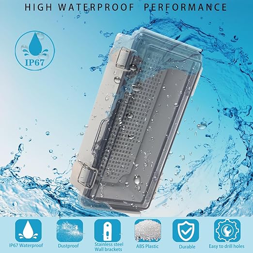 Waterproof Electrical Box with Mounting Plate, IP67 Junction Box Stainless Steel Latch Hinged Clear Cover Project Enclosure with Wall Bracket and 2 Glands 10.2" x 4.3" x 3"