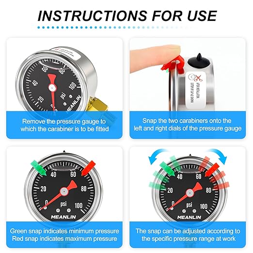 MEANLIN MEASURE 0~100Psi Black Stainless Steel Pressure Gauge, Glycerin Filled 1/8" NPT 1.5" FACE DIAL, Liquid Filled Pressure Gauge WOG Water Oil Air Lower Mount (with 2PCS Snaps)