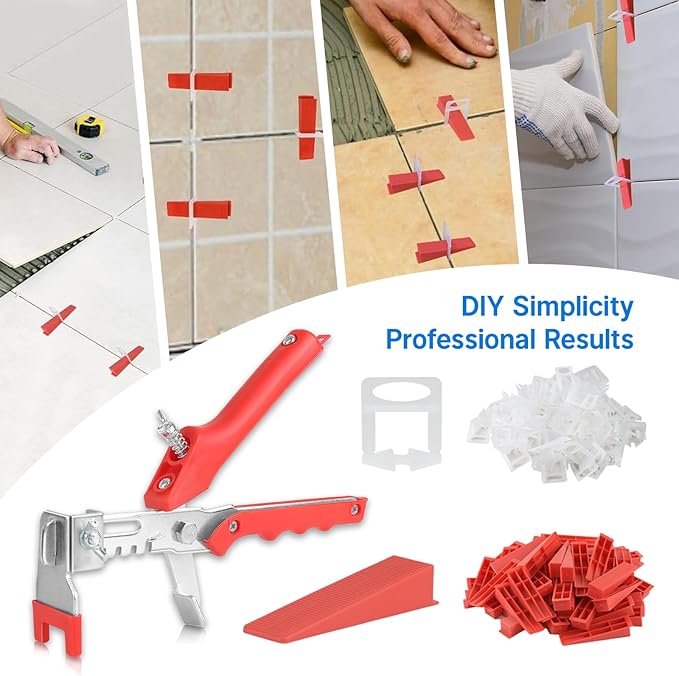 Tile Leveling System Kit, 600pcs Tile Leveler Spacers Clips+150pcs Reusable Wedges+1pc Tile Pliers for Wall/Floor Tile Adjustment, Leveling Tile System for Ceramic Tile(Red, 1/16”-1.5mm)