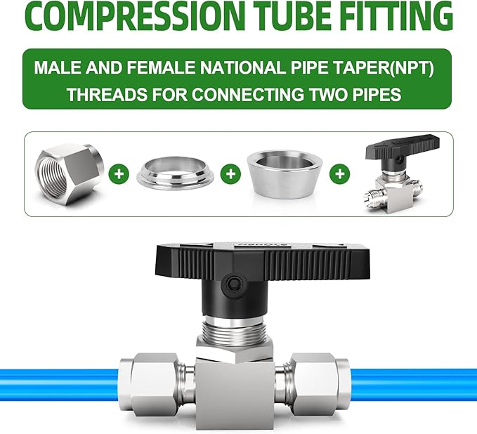 TAISHER 1PCS 304 Stainless Steel Compression Valve, 3/8" Tube OD x 3/8" Tube OD Straight Adapter