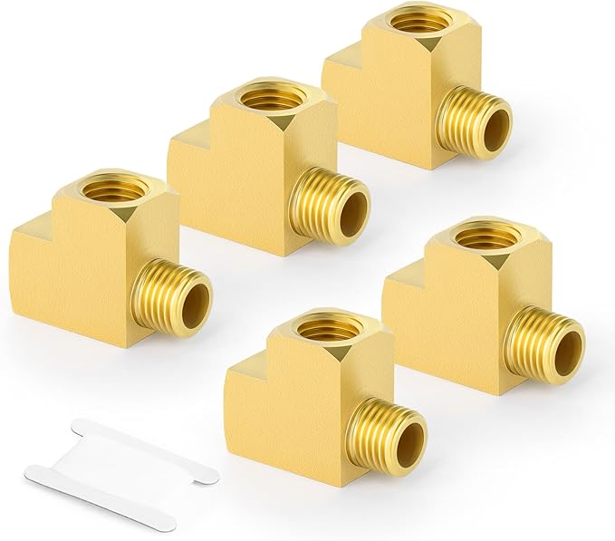 GASHER 5Pcs Brass Tee Fitting, 1/8" FNPT x 1/8" FNPTx 1/8" MNPT Pipe Fittings, Male Run Tee