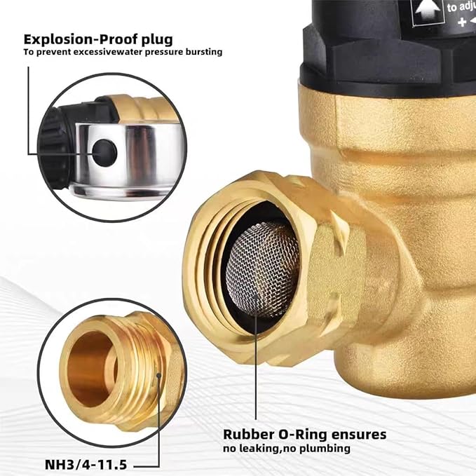RV water pressure regulator, pressure reducing valve, lead-free brass material, garden irrigation, RV water supply, camper, trailer