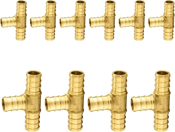 10-Pack PEX Fittings Niikappu 3/4"x3/4"x3/4" Pex Tee, Brass Crimp Pipe Fittings for PEX Pipes, ASTM F1807