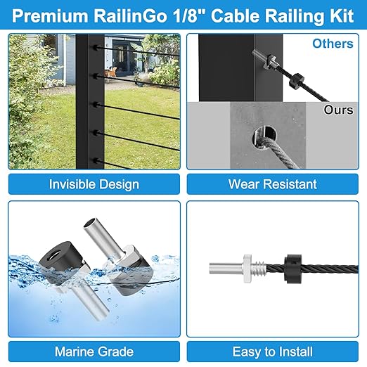 40 Pack 1/8" Cable Railing Corner Post Kit, 316 Stainless Steel Cable Railing Anchor Terminal for Metal Post, Invisible Wire Railing Kits, Black Cable End Fittings for Deck Railing, RG03