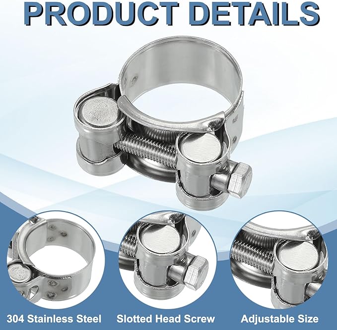 PATIKIL 26-28mm T-Bolt Hose Clamp, 4 Pack Intercooler Pipe Tube Clamps 304 Stainless Steel Radiator Hose Clamp for 1.02"-1.1" Pipe