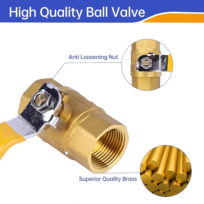 YADIAN 2 Pack 1 Inch Ball Valve Brass Full Port NPT Female Ball Valve Heavy Duty Water Shut Off Valve 1'', NPT Female, 600 WOG (Water, Oil and Gas)