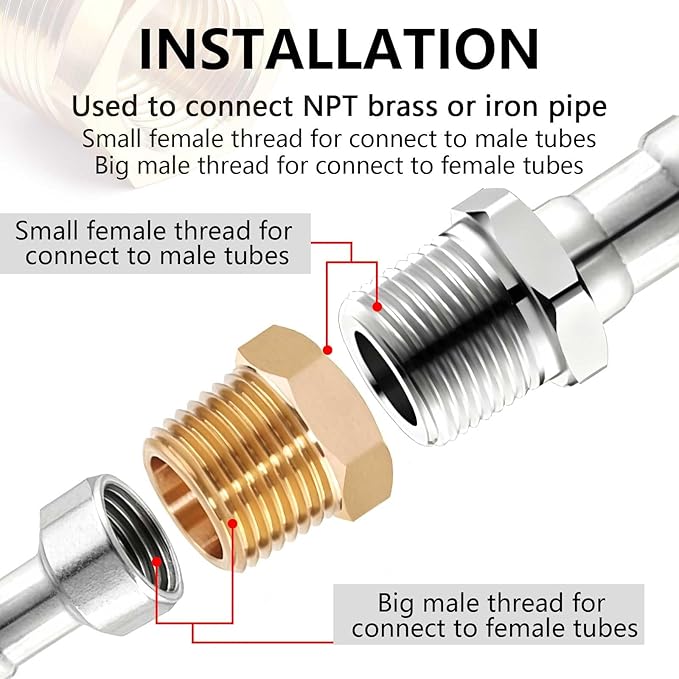 3/8" NPT Male to 1/4" NPT Female Brass Hex Bushing Reducing Bushing Pipe Fitting, Brass Fitting Reducer Adapter 3 Pack