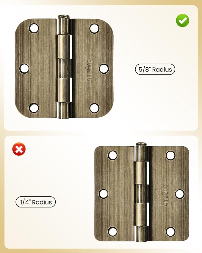 Atique Brass Door Hinges - 12 Pack Atique Door Hinges 3.5 Inch Rounded Interior Door Hinge with 5/8" Radius - Heavy Duty 3 1/2" Brass Hinges for Residential Door Hardware