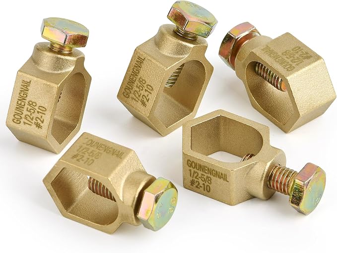 10PCS Copper Ground Rod Clamp, Great for 1/2”- 5/8” Grounding Rods (10, Brass Clamp (1/2''-5/8''))