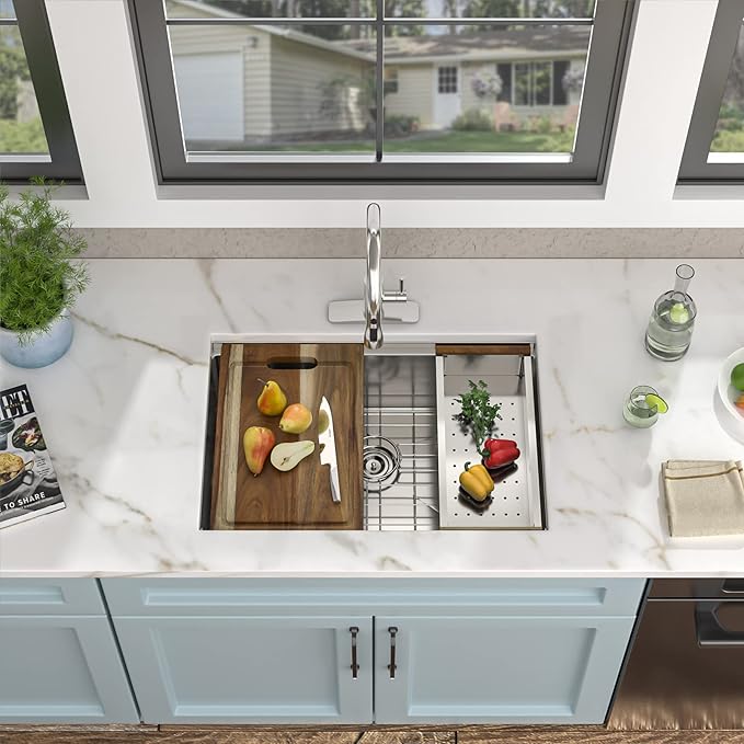 27 Undermount Kitchen Sink - Fulorni 27"x19" Kitchen Sink Ledge Workstation Under Counter 16 Gauge 304 Stainless Steel Single Bowl Basin