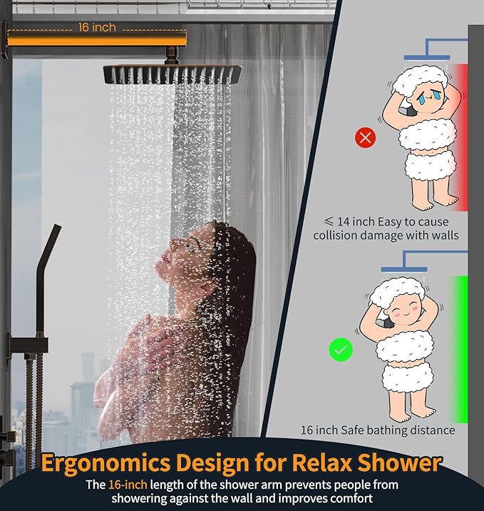 SR SUN RISE Oil Rubbed Bronze Shower System 12 Inches Brass Bathroom Luxury Rain Mixer Shower Combo Set Wall Mounted Rainfall Shower Head System Shower Faucet Rough-in Valve Body and Trim Included