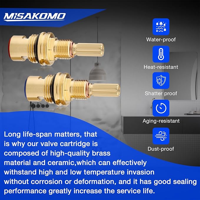 Brass 1-001 & Brass 1-002 Ceramic Valve Cartridge Set Compatible with Cold Widespread Cartridge and Hot Widespread Cartridge, Brass Construction