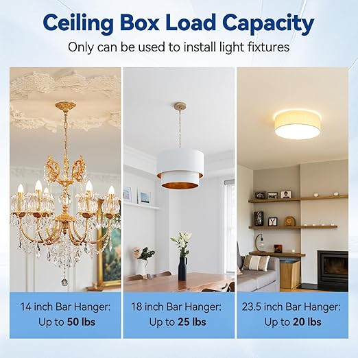 Round Electrical Box with Hanger Bar, 14"/18"/23.5" Adjustable, PVC Ceiling Box for Lights, 20 CU.in, UL Listed, 6 Pack