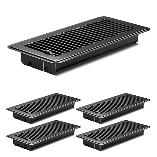 4Pcs Floor Vents Floor Registers 4x10 Inch, Heavy Duty Metal Hot Air Vent Covers 4x10 Inch with Rust-Proof Finish for Home Heater Floor Vent Grilles and Vents (4, Black, 4x10 Inches)