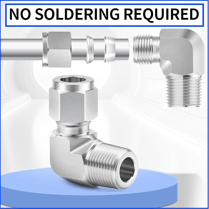 ChillWaves 304 Stainless Steel Compression Tube Fitting, 3/4" OD x 1/2" NPT Male 90 Degree Elbow Compression Union Connector(1-PACK)