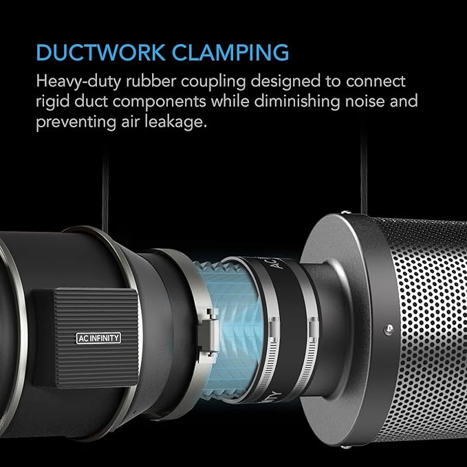 AC Infinity Noise Reduction Clamp 8-Inch, Duct Coupler with Stainless Steel Clamps, Flexible Rubber Coupling for Inline Fans and Carbon Filters in Growing and HVAC