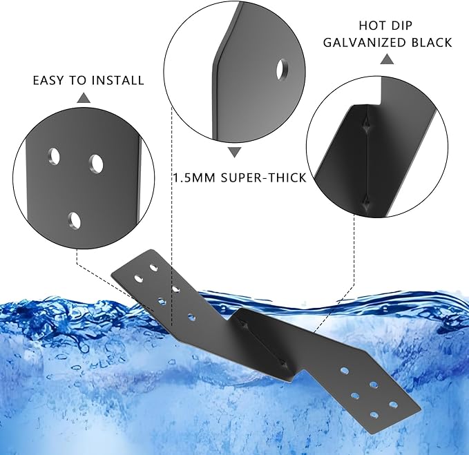 (50pcs) 16-Gauge Thick Hurricane Straps, Black Powder-Coated Rafter Ties, Heavy Duty Left Rafter Brackets, Strong Hurricane Clips, Tie Brackets for House, Roof Trusses, Shed, Building (Left)