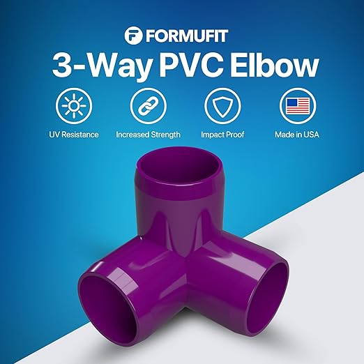 FORMUFIT 1-1/4" 3-Way Elbow Furniture Grade PVC Fitting in Purple, Made in USA, UV-Resistant, Impact-Proof, 1.660" Actual Socket Diameter (Pack of 4)