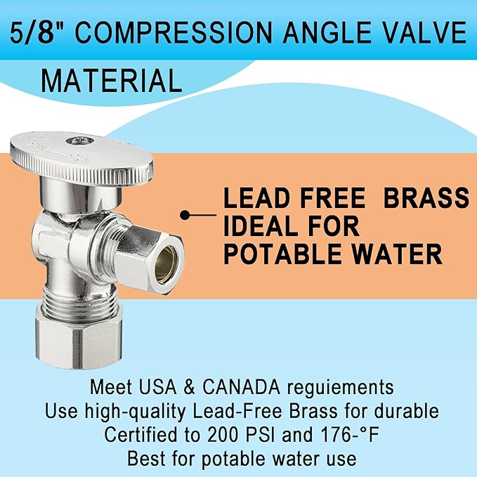 (10 Pack) Asterbacks Toilet Sink Shut Off Valve 5/8" Compression x 3/8" Compression Quarter Turn Water Angle Stops Valve