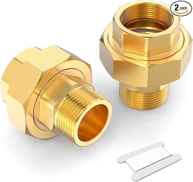 TAISHER 2PCS Brass Union，3/4" NPT Male x 3/4" NPT Female Brass Pipe Fitting