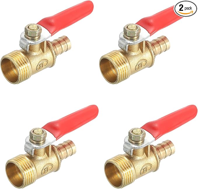 uxcell 2Pcs Brass Water Mini Ball Valve Shut Off Switch, G3/8" Male x 5/16" Hose Barb, 180 Degree Operation Handle, Brass Valve