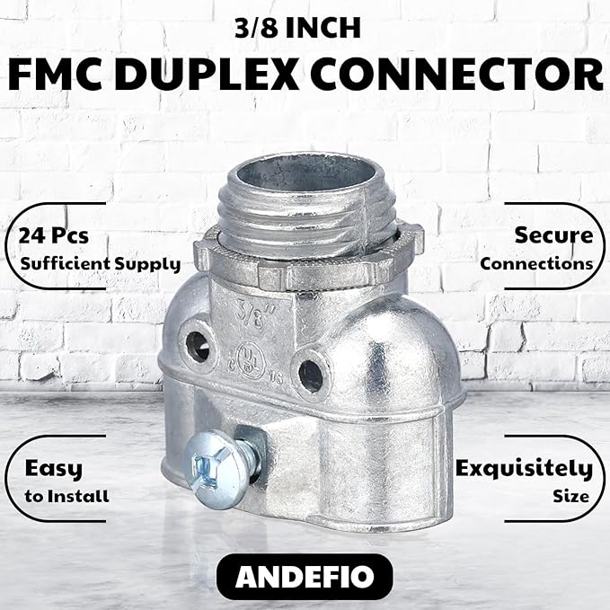 Tandefio 24 Pcs 3/8 Inch Flexible Conduit Metal Duplex Connector 90 Degree Flex Duplex Box Connector Zinc Die Cast Clamp Electrical Conduit Fittings for Protecting Cables