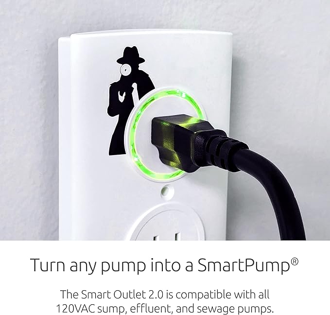 PumpSpy WiFi Sump Pump Smart Outlet 2.0 with Internet Monitoring & Alerts, WiFi Sump Pump Monitor that Connects to 24/7 Remote Monitoring Service, PumpSpy App Available on iOS and Android Devices