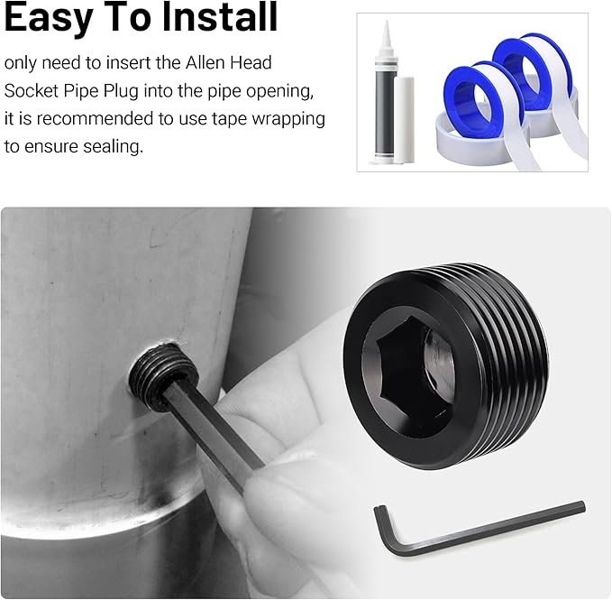 EVIL ENERGY 1" NPT Plugs Aluminum Socket Allen Head Black, Pack of 2