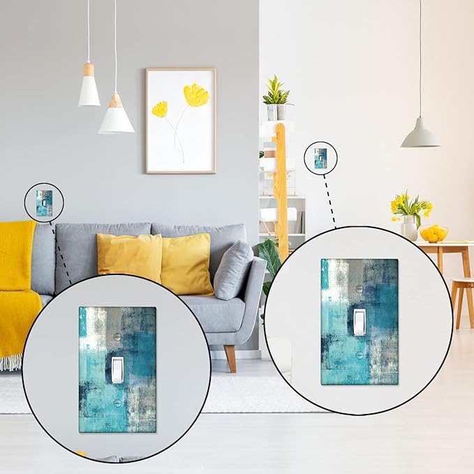 Turquoise Grey Wall Plate 1 Gang Toggle Switch Decortive Teal Light Switch Cover Abstract Art Wall Plate Cover Wallplates for Bedroom Kitchen Home Decor