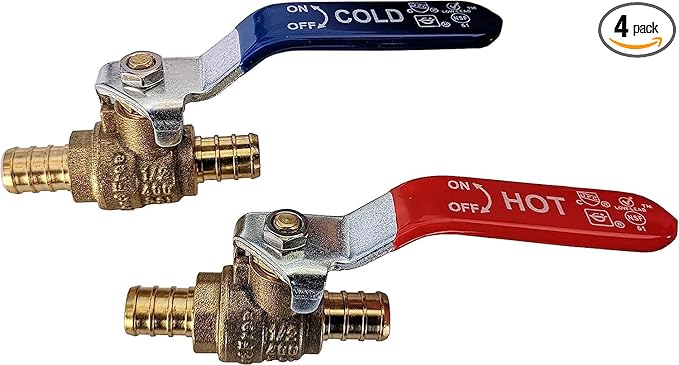 XFITTING 4 Pieces 1/2" Pex Ball Valve Hot & Cold, 24-2-1&2=4X (4 Packs)