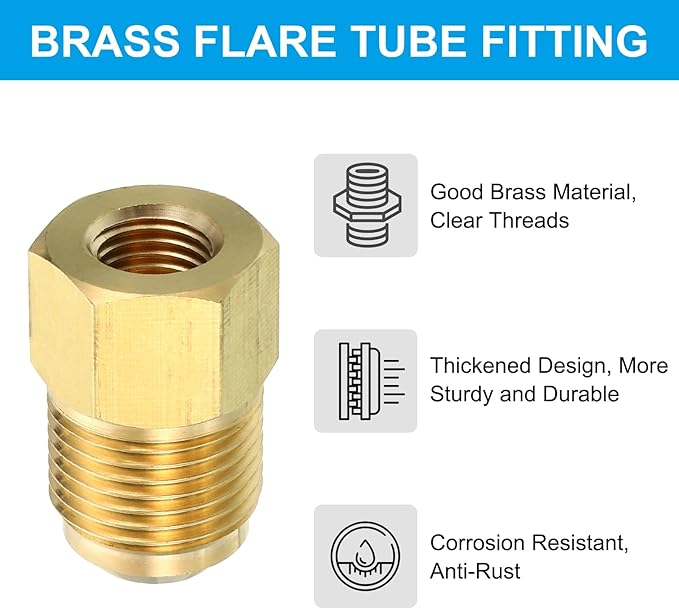 PATIKIL 1/4 Inch(7/16-20UNF) Female Flare x 1/2 Inch(3/4-16UNF) Male Flare Connector, SAE 45 Degree Brass Adapter Pipe Fitting for Air Gas Line Refrigeration HVAC
