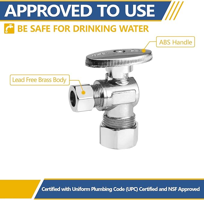 20 Pack Angle Stop Valve,1/4 Turn Water Shut Off Valves,1/2" Nominal (5/8" OD) Compression Inlet x 3/8" OD Compression Outlet Shut-off Valve Plumbing(VALVE116-20Pack)