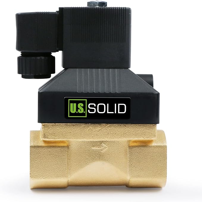 U.S. Solid 3/4" High Pressure Solenoid Valve, 12V DC, Brass, 50 bar, 300°F - Heat-Resistant, High-Pressure Valve for Industrial Use, Water, Gas, Oil and Fluid Control