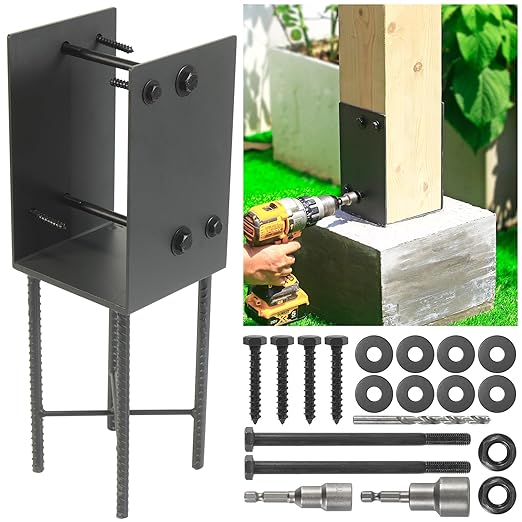 6"x6"(Actual 5.5"x5.5") Stainless Steels U-Shape Post Holder, Wet Concrete Post Anchor, Heavy-Duty Post Base Bracket for Fence, Deck Railing, Wood Gazebo, Pergola (1pack-Dark Gray)