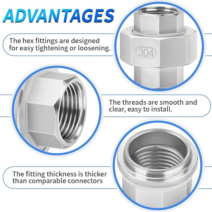 ChillWaves 304 Stainless steel Cast Pipe Fitting, Union，1-1/2" NPT Female，Thread Adapter(1-PACK)
