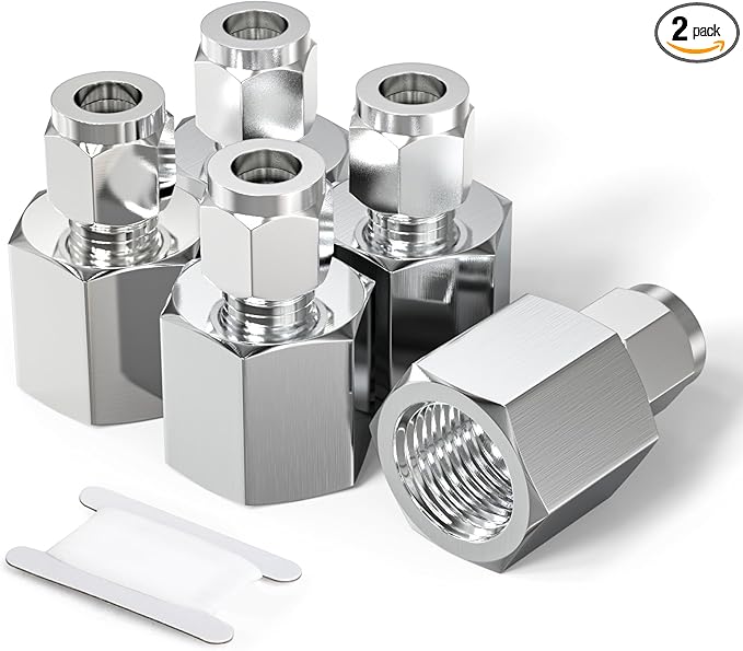 TAISHER 2PCS 304 Stainless Steel Compression Tube Pipe Fitting Connector, 3/8" Tube OD x 3/8" NPT Female Straight Adapter