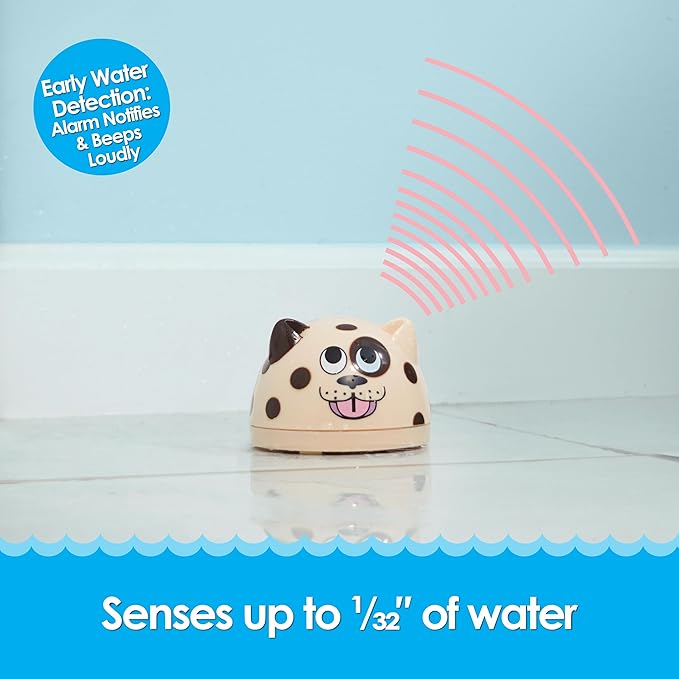 Water Leak Detector and Alarm-The Original LeakPuppy 6PK -Electronic Flood Detector for Kitchen & Basement- 1/32" Liquid Sensor-Beeps Loudly on Overflows Plus Low Battery-Xmas Gift for New Homeowners
