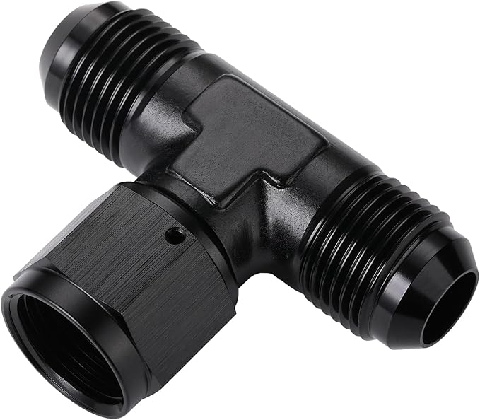 10AN Male Flare Tee T Fitting Adapter with AN10 Female Swivel On Side Aluminum Black