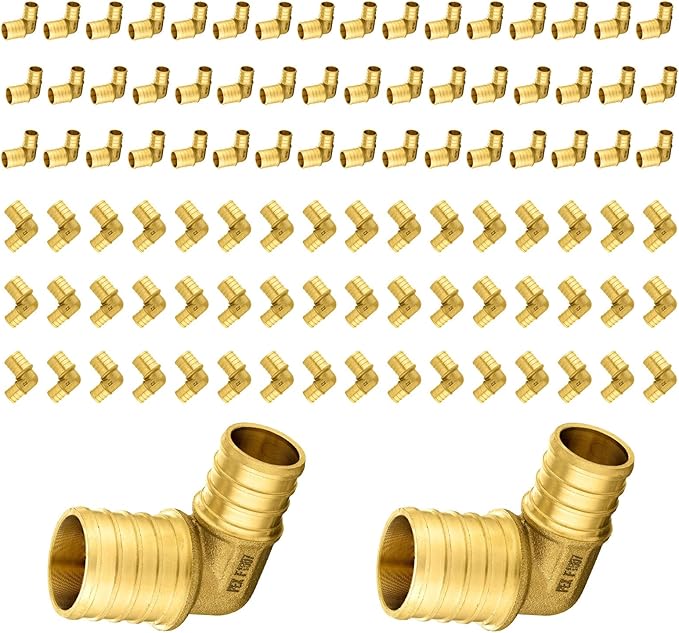 100-Pack PEX Fittings Niikappu 1"x3/4" Pex Elbow, Brass Crimp Pipe Fittings for PEX Pipes, ASTM F1807