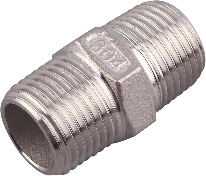 Hex Nipple 1/2 Inch Male NPT - DERPIPE Stainless Steel 304 Threaded Pipe Fitting for Brew Kit, Home Piping Application(Pack of 10)