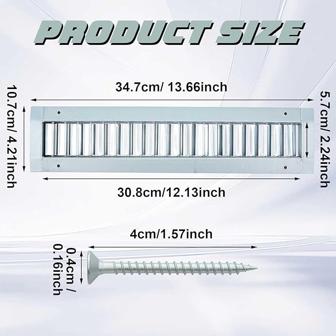 1 Pcs 13 x 3 Inch Louvered Air Return Vent Cover for Round Ducts from 6.30" to 15.74" Inches Galvanized Steel with Adjustable Louver Blades, HVAC Pipes Air Supply Exhaust Register Grille