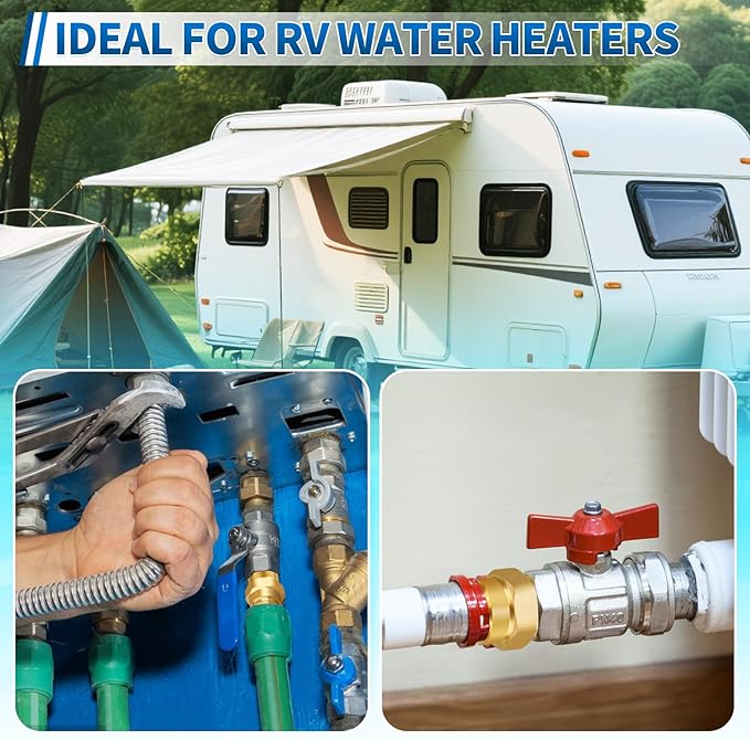 RV Water Heater Check Valve, 1/2" NPT Male to Male Thread Hot Water Heater Backflow Preventer, Lead-Free Brass Plumbing Backflow Check Valve for RV, Camper, Motorhome, Trailer