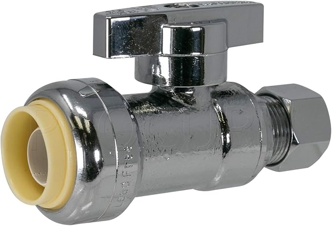 PROCURU 2-Pack PushFit Straight Stop Valve 1/2" Push x 3/8" OD Comp, Faucet/Toilet Shut Off Quarter-Turn Valve, Certified Safe for Drinking Water