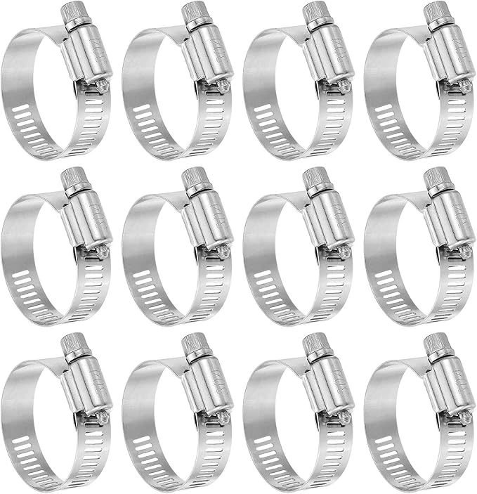 HARFINGTON 12 Pcs Hose Clamp 13/16"-1-1/2" (21-38mm) 304 Stainless Steel Adjustable Worm Gear Hose Clamp with Phillips Screw Assortment Kit for Fuel Line Pipe Plumbing Automotive Tube