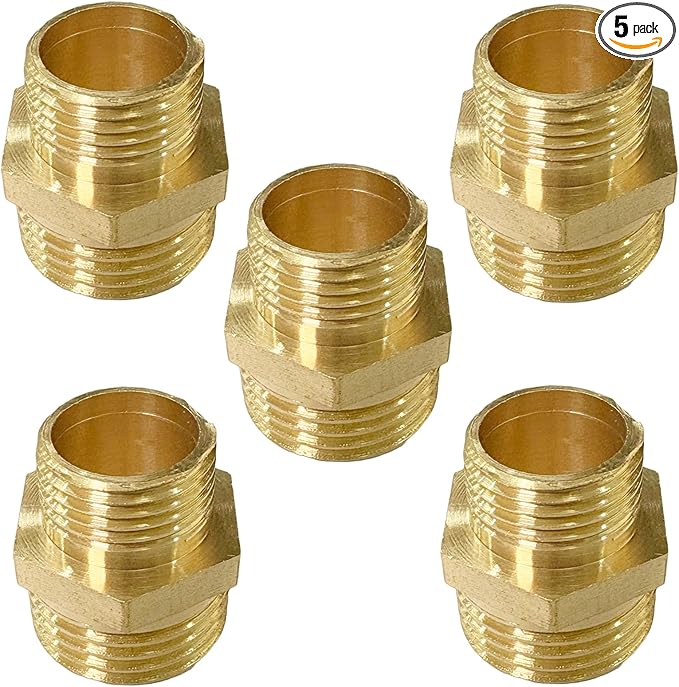 1/2" x 3/8" Male Threaded Hex Nipple Reducer Brass NPT Pipe Fitting Adapter Straight Connectors Pack of 5