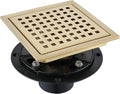 6 Inch Square Shower Floor Drain, Stainless Steel Black Shower Drain Kit with Flange, Floor Drain with Removable Grid Cover,Brushed Gold