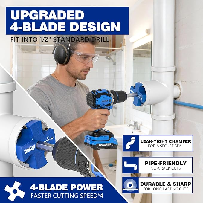4Pcs PVC Pipe Reamer Kit, PVC Fitting Saver for SCH40, Includes 1-1/2", 3", 2 ", 4", Plumbing Pipe Fitting Tools with 4 Blades-Compatible with 1/2" Drills