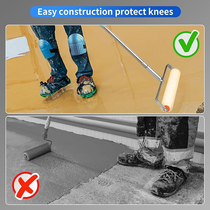 Upgraded Self-Levelling Cement Tool Kit - Floor Construction Roller Spike Shoes - Garage Flooring Concrete Tools with Adjustable Threaded Pole - Self-Leveling Rake - Spiked Roller